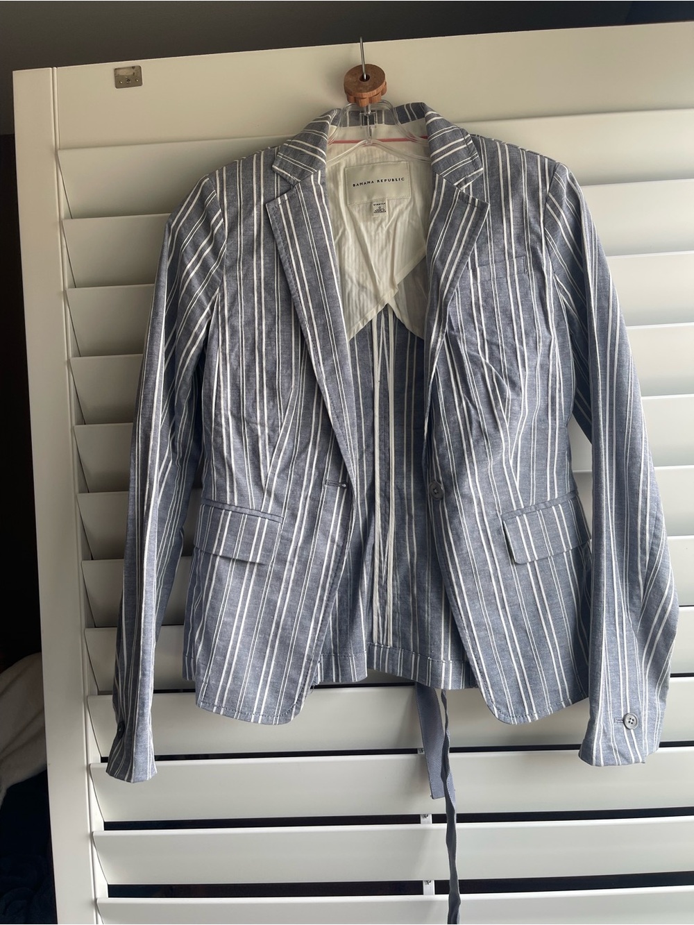 Banana Republic Blue & White Striped Linen Jacket